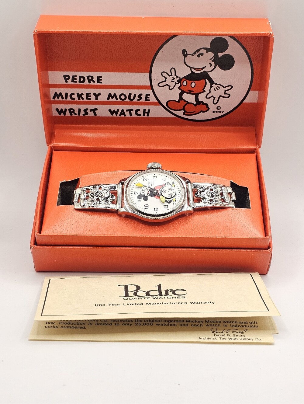 Limted Edition Pedre Mickey Mouse Wristwatch #'d 7/25000 Metal Band Original Box